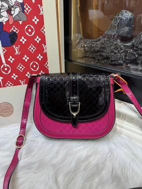 Gucci Multicolor Black Pink GG Canvas Leather Crossbody Bag Medium