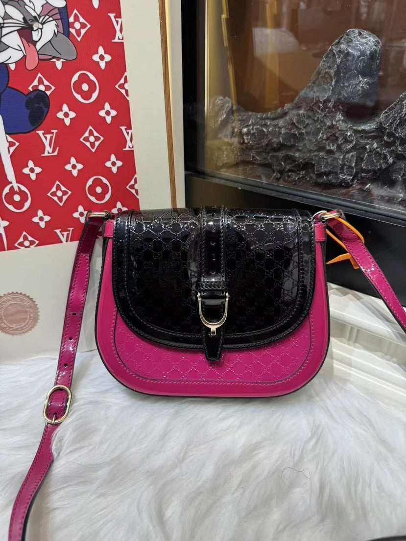 Gucci Multicolor Black Pink GG Canvas Leather Crossbody Bag Medium