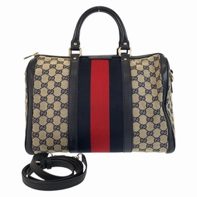Gucci Navy Gg Canvas Leather Boston Bag Handbag Shoulder Bag (Pre-Owned)