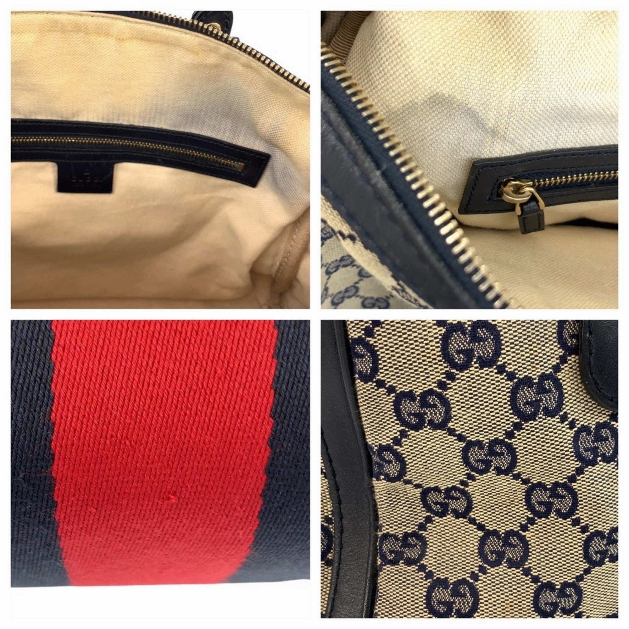 Gucci Navy Gg Canvas Leather Boston Bag Handbag Shoulder Bag (Pre-Owned)