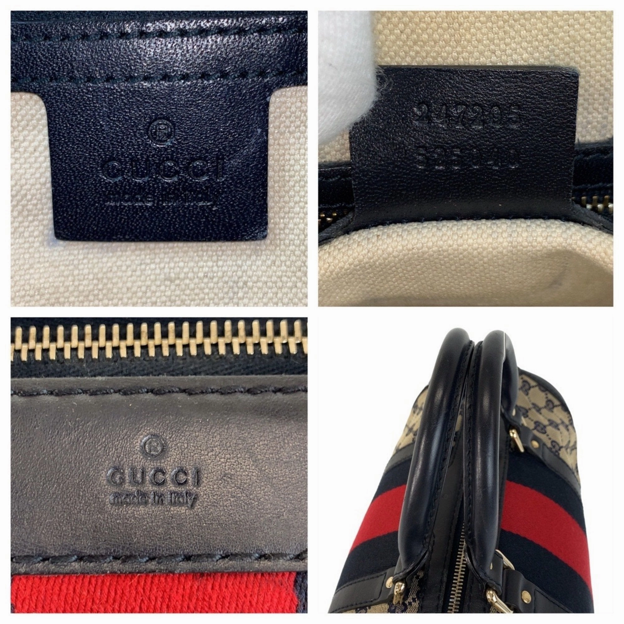 Gucci Navy Gg Canvas Leather Boston Bag Handbag Shoulder Bag (Pre-Owned)