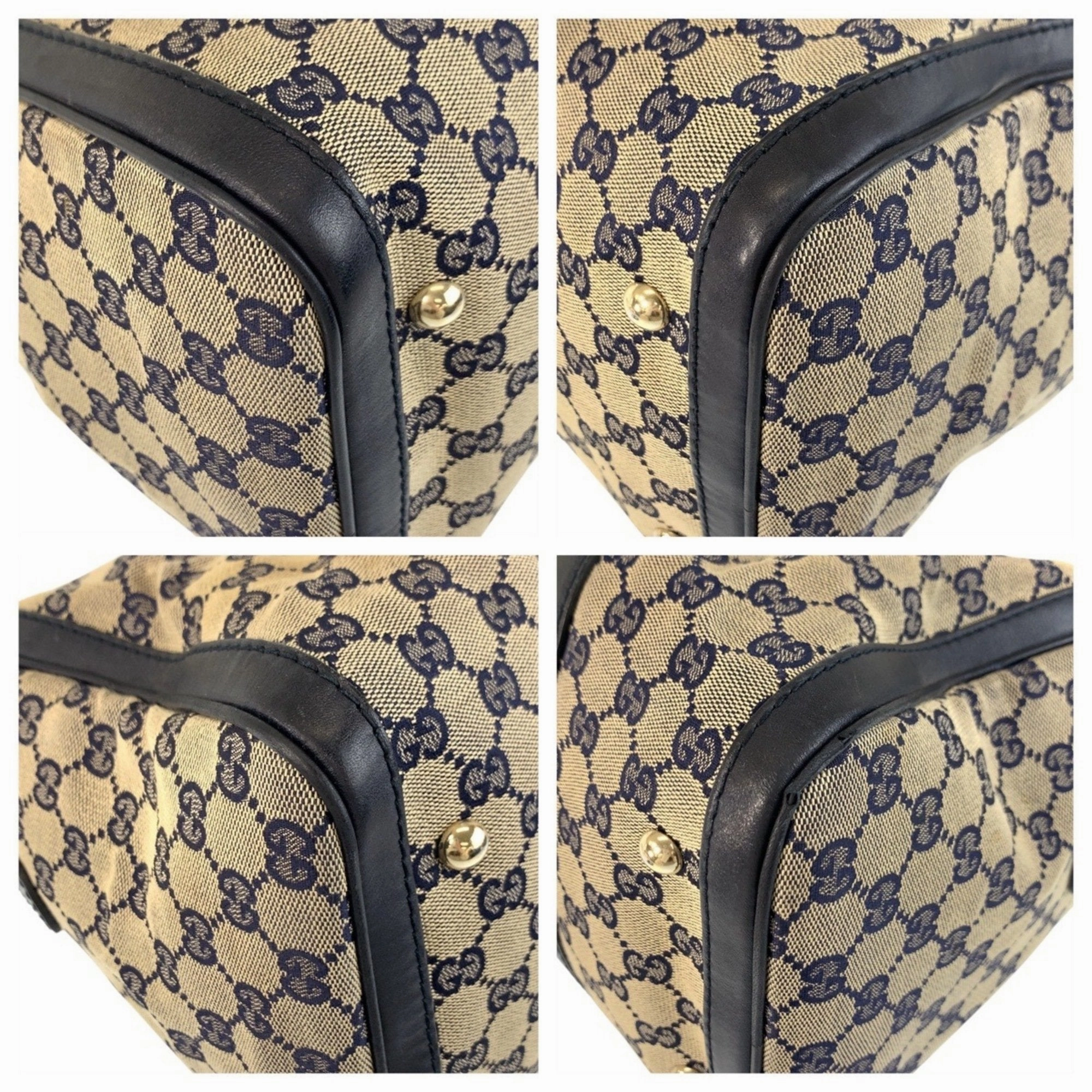 Gucci Navy Gg Canvas Leather Boston Bag Handbag Shoulder Bag (Pre-Owned)