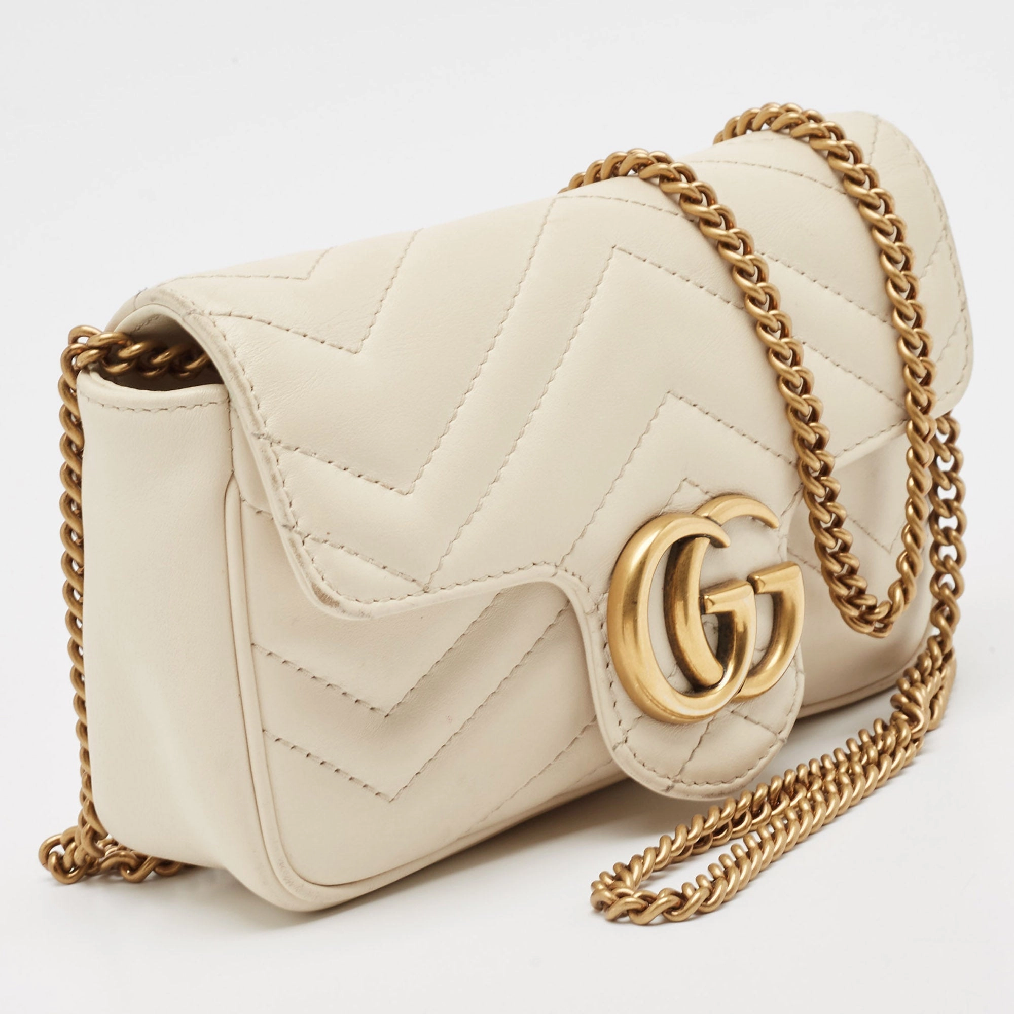Gucci Off White Matelass&eacute; Leather Super Mini Gg Marmont Shoulder Bag