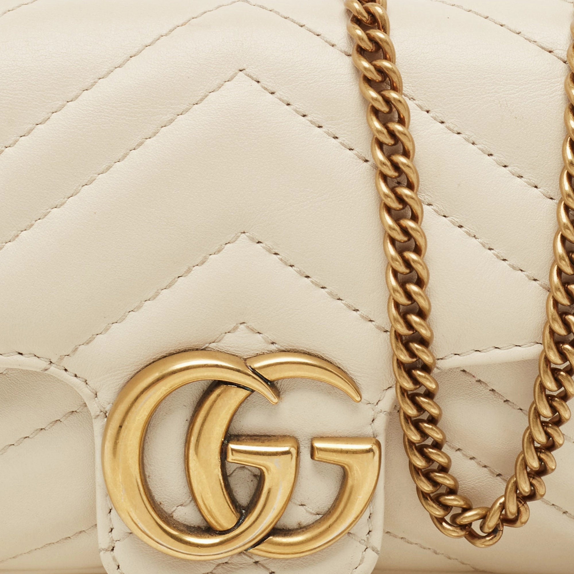 Gucci Off White Matelass&eacute; Leather Super Mini Gg Marmont Shoulder Bag