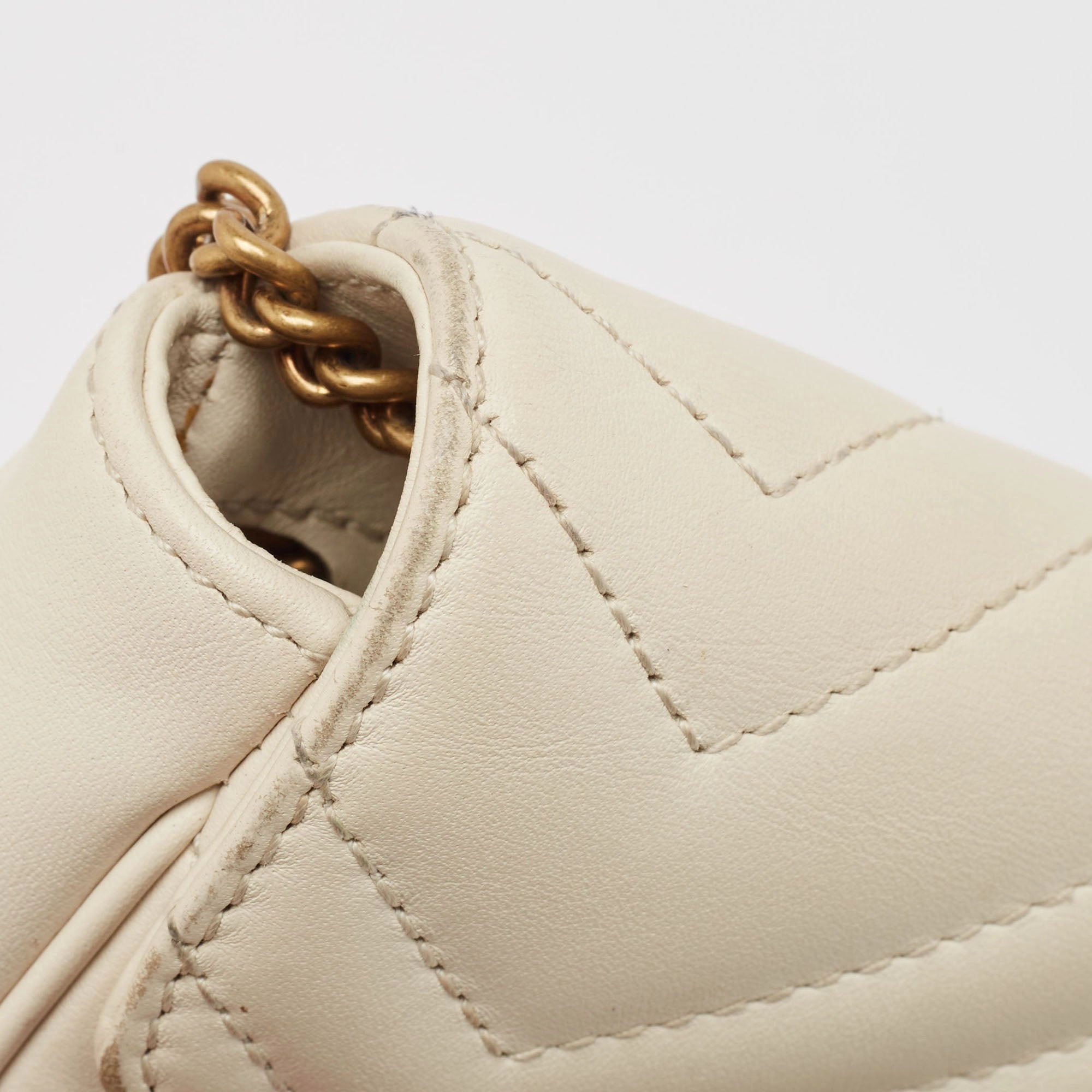 Gucci Off White Matelass&eacute; Leather Super Mini Gg Marmont Shoulder Bag
