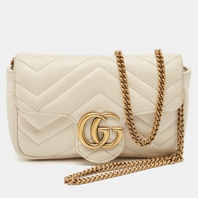Gucci Off White Matelass&eacute; Leather Super Mini Gg Marmont Shoulder Bag