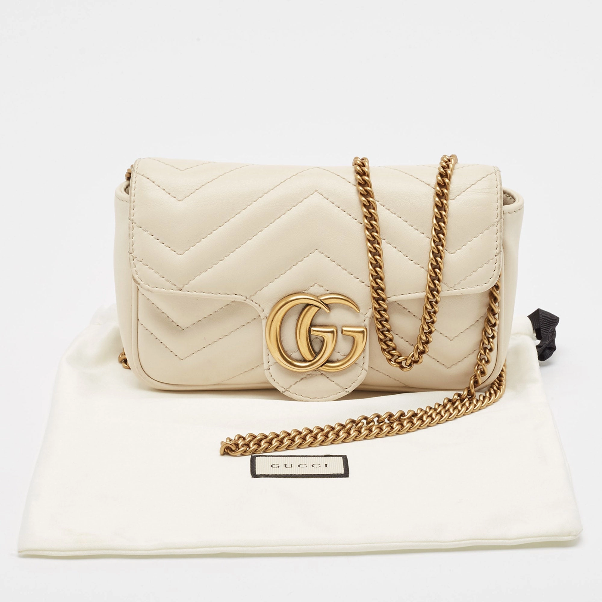 Gucci Off White Matelass&eacute; Leather Super Mini Gg Marmont Shoulder Bag