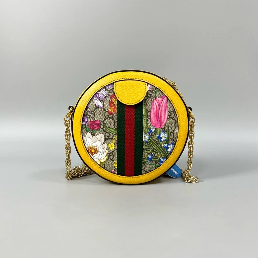 Gucci Ophidia Flora Yellow Round Shoulder Bag