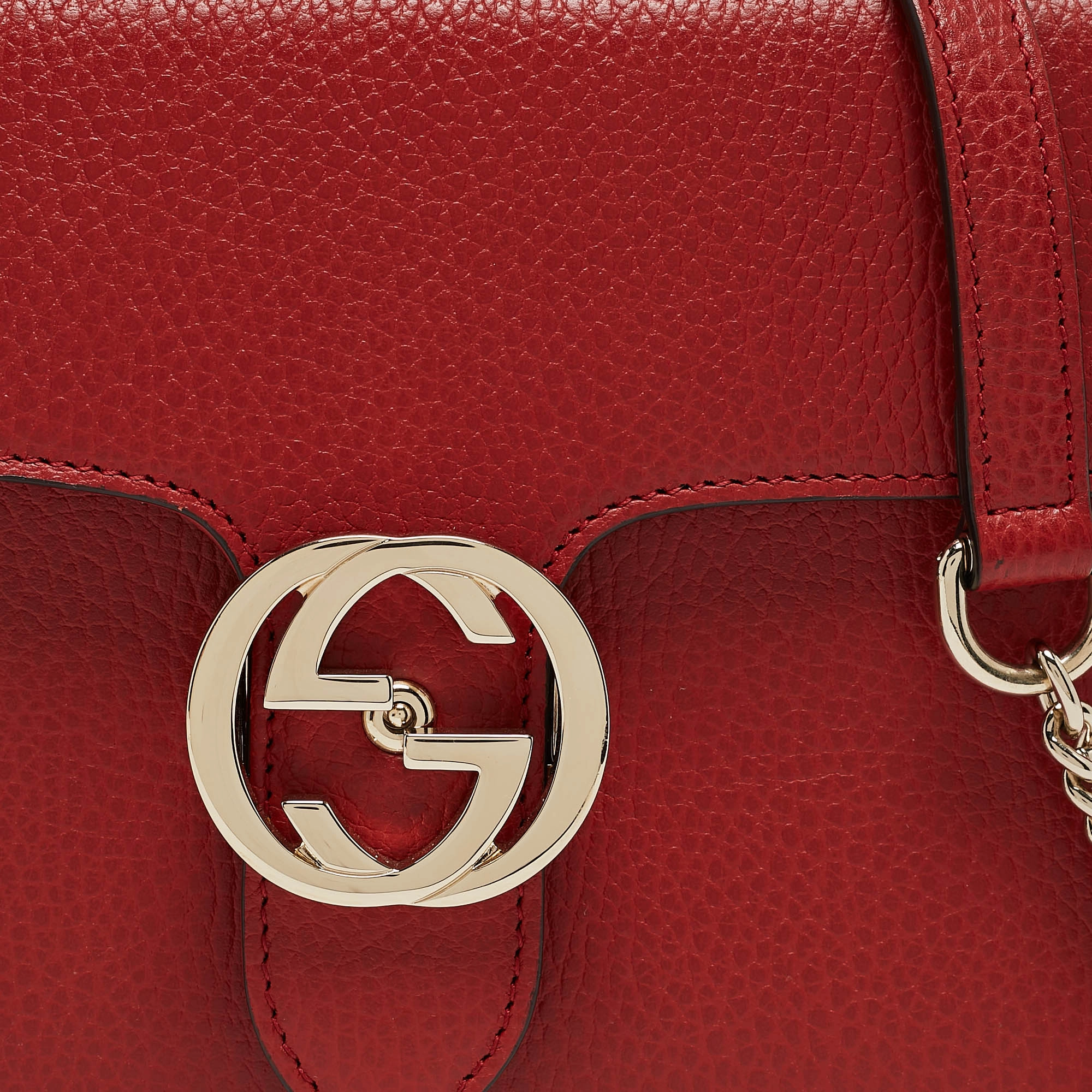 Gucci Red Leather Dollar Interlocking G Crossbody Bag
