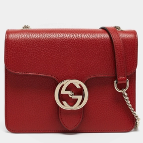 Gucci Red Leather Dollar Interlocking G Crossbody Bag