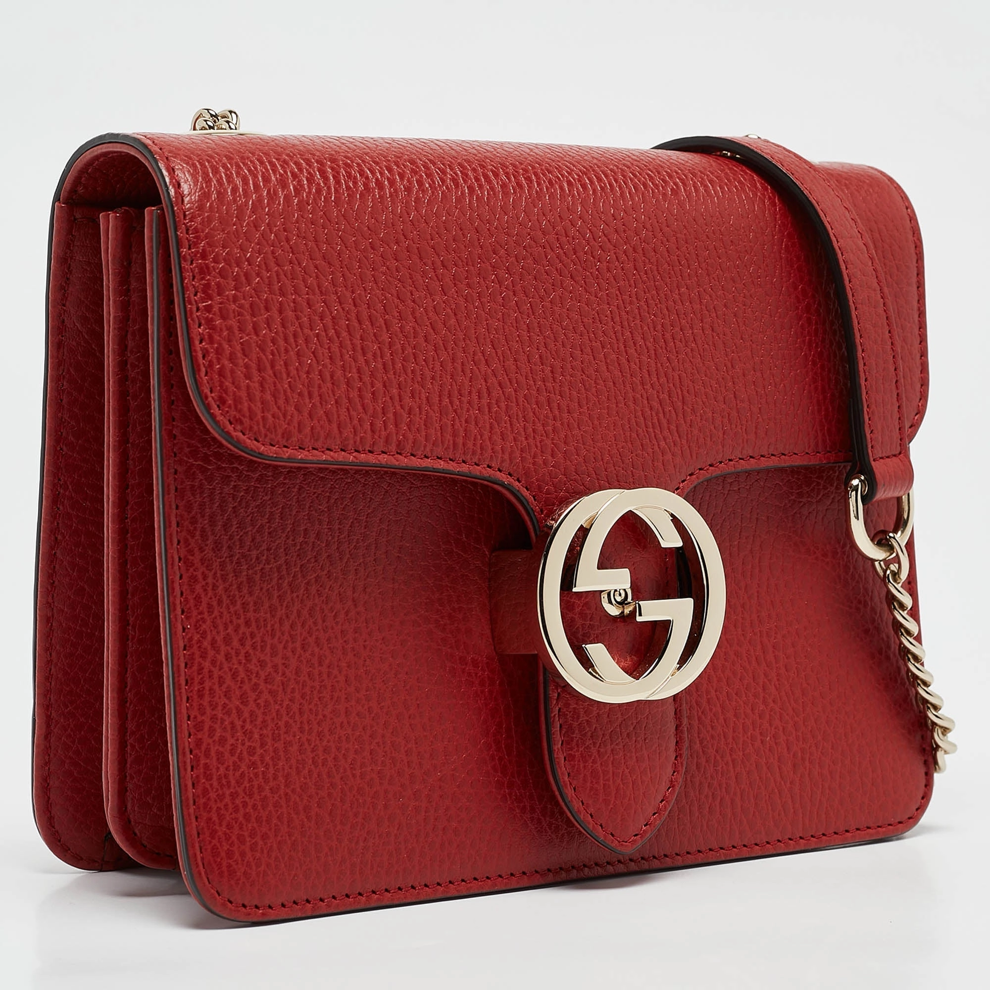 Gucci Red Leather Dollar Interlocking G Crossbody Bag
