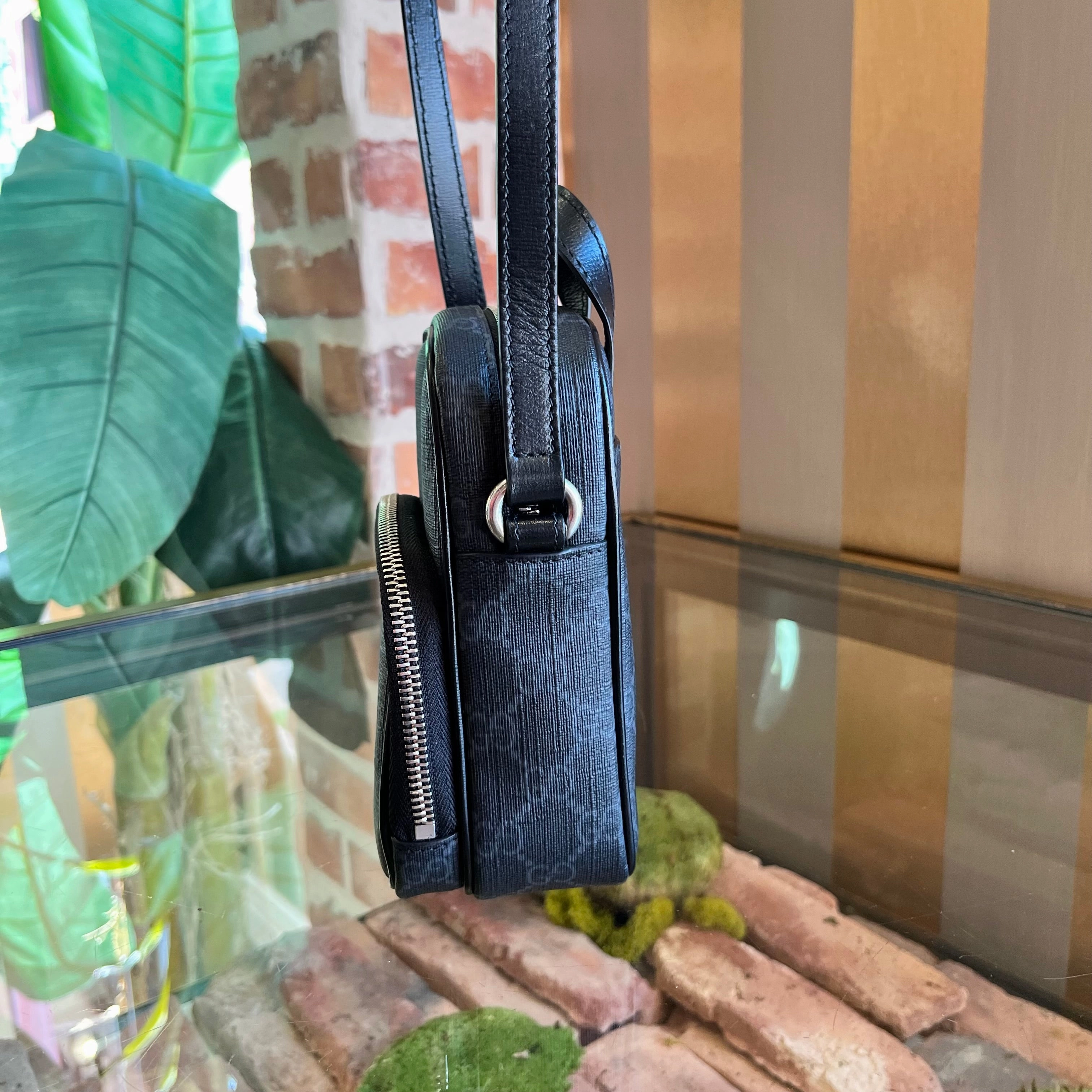 GUCCI Retro G Bag Mini Black GG Supreme Monogram Azalea Calfskin Crossbody Bag