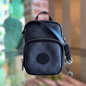 GUCCI Retro G Bag Mini Black GG Supreme Monogram Azalea Calfskin Crossbody Bag