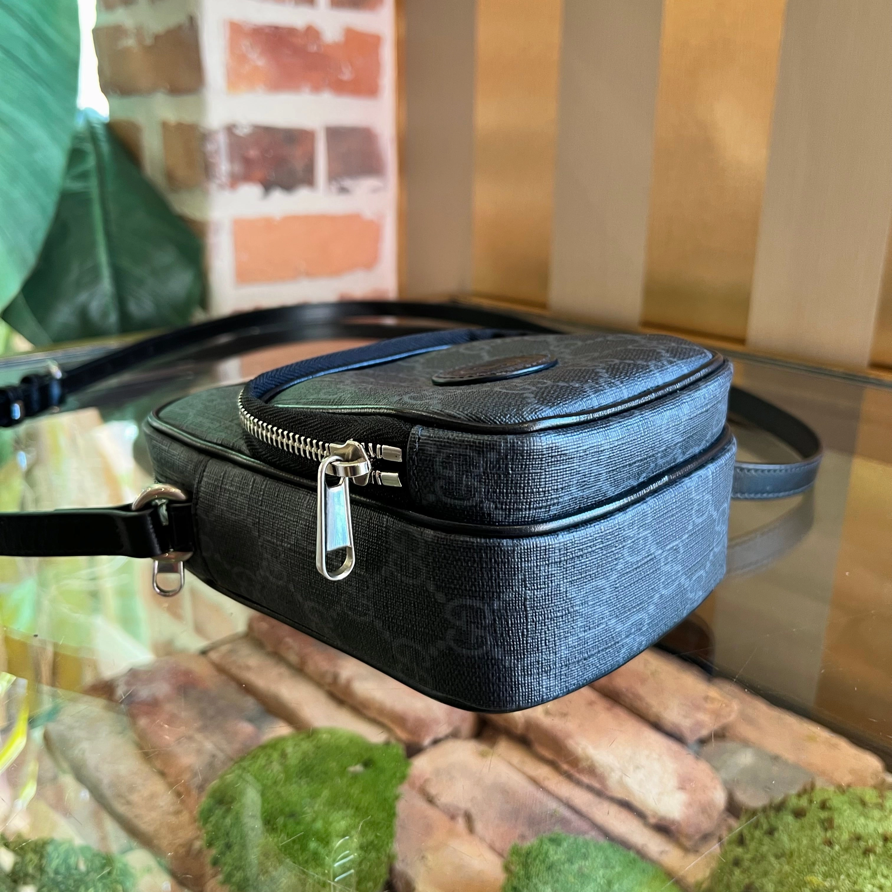 GUCCI Retro G Bag Mini Black GG Supreme Monogram Azalea Calfskin Crossbody Bag