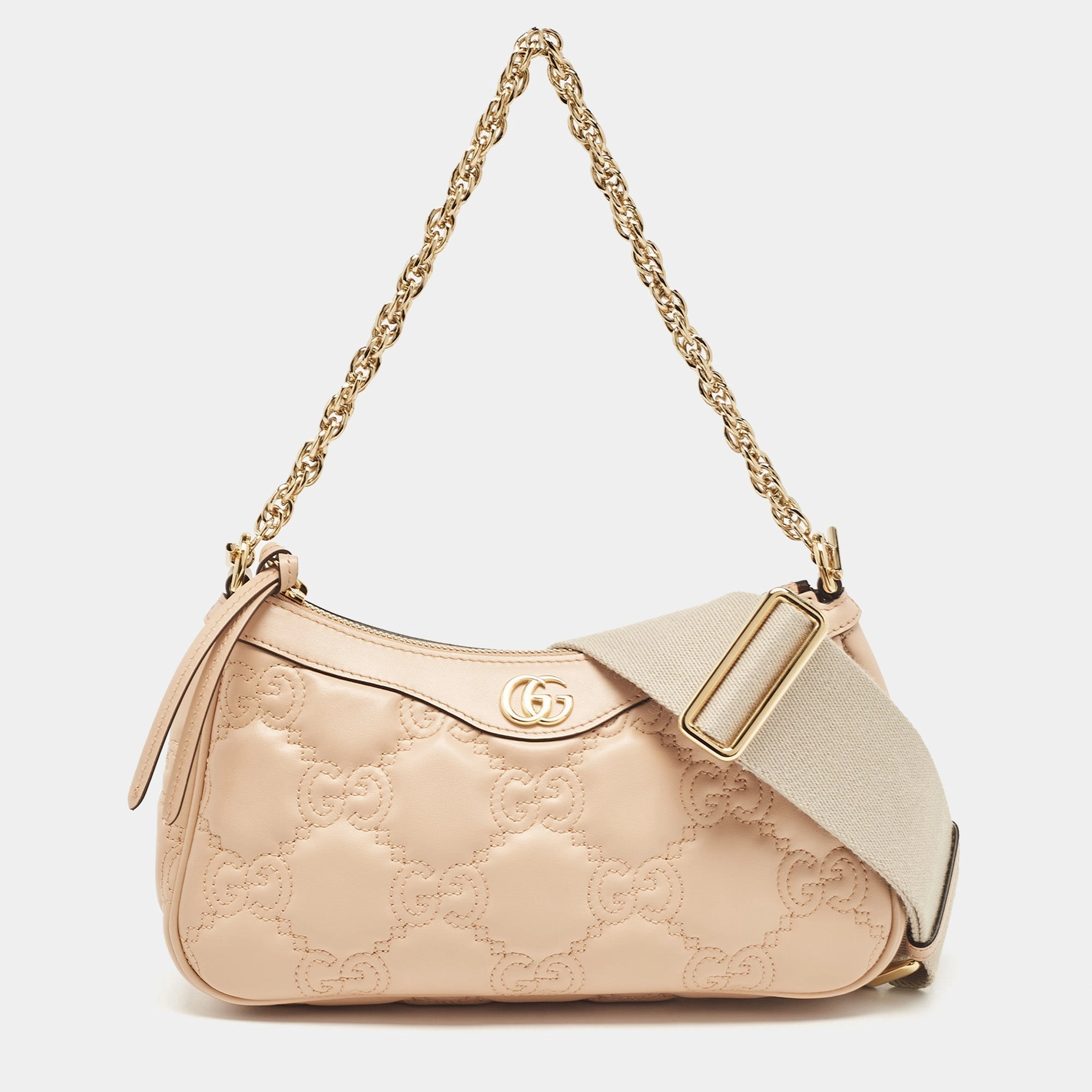 Gucci Rose Beige Matelasse Leather Small Gg Shoulder Bag