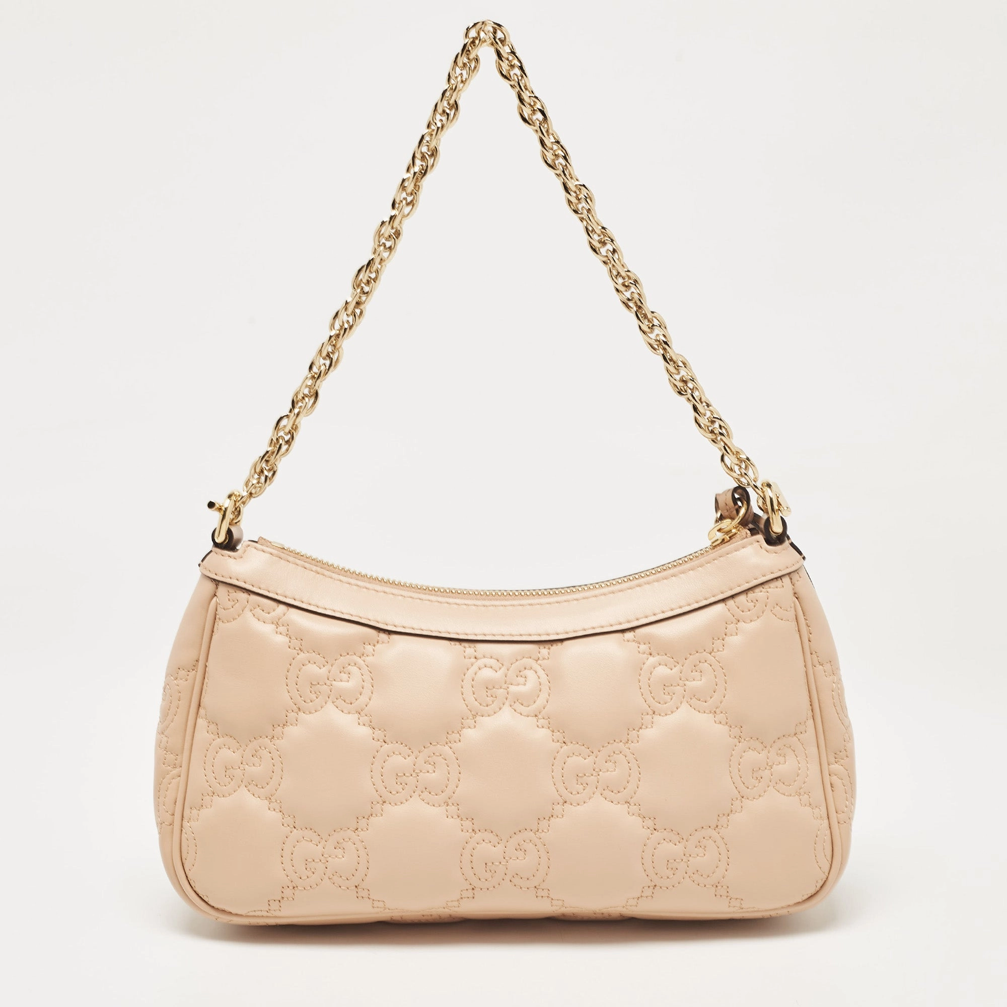 Gucci Rose Beige Matelasse Leather Small Gg Shoulder Bag