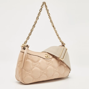 Gucci Rose Beige Matelasse Leather Small Gg Shoulder Bag