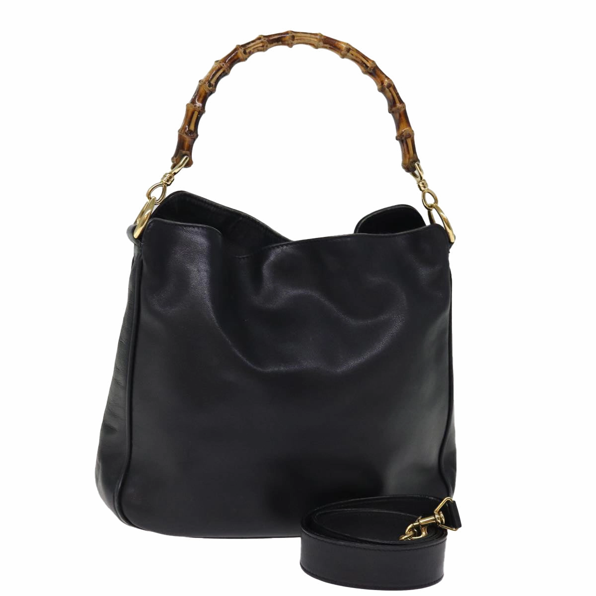 GUCCI Shoulder Bag Leather Bamboo Black  76159
