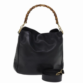 GUCCI Shoulder Bag Leather Bamboo Black  76159