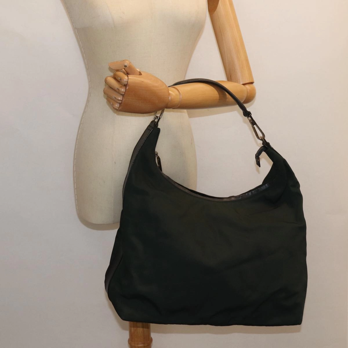 GUCCI Shoulder Bag Nylon Khaki Silver 001 1955  bs16720