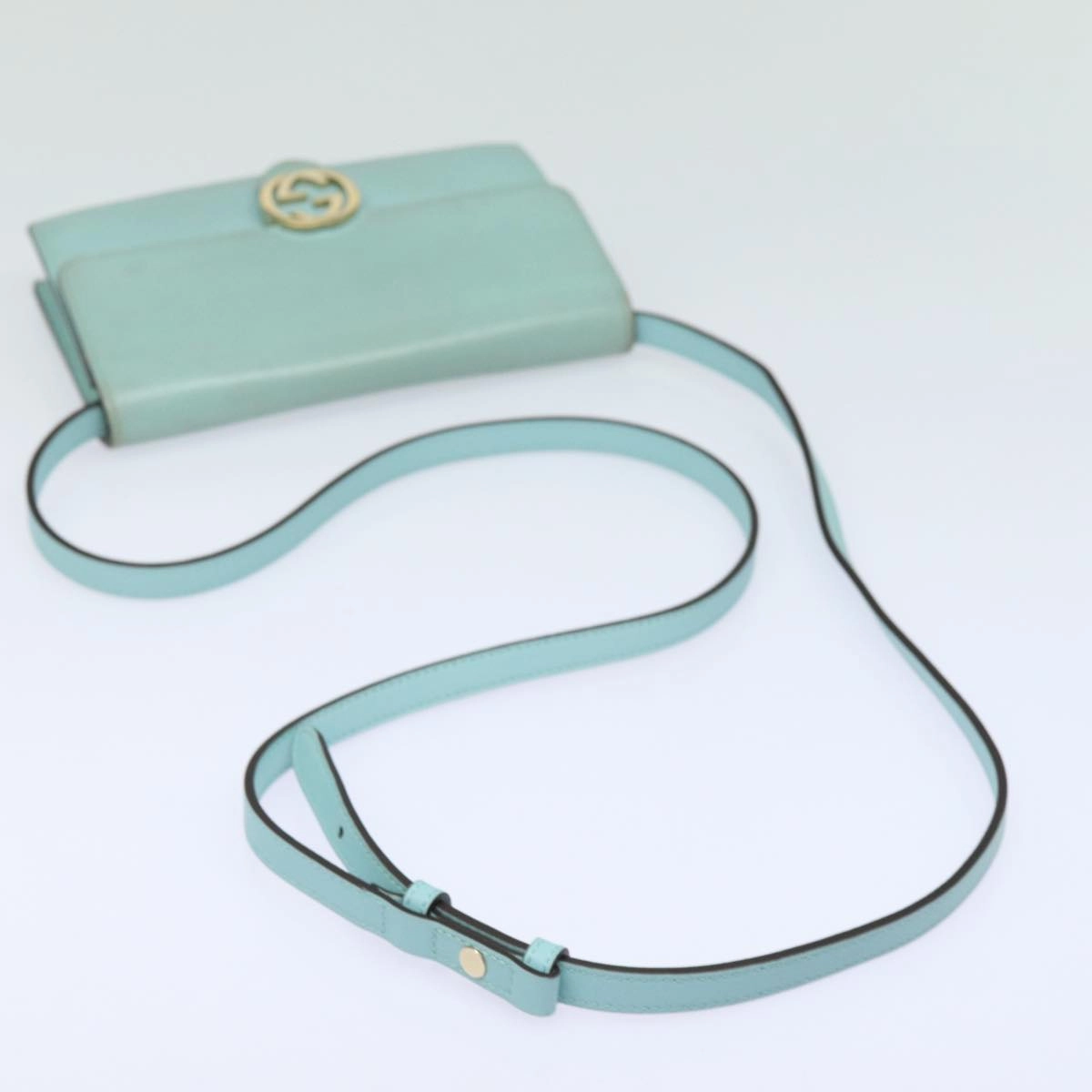 GUCCI Shoulder Wallet Leather Light Blue 369664  mr248
