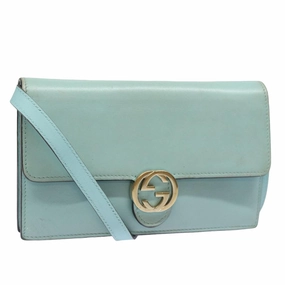 GUCCI Shoulder Wallet Leather Light Blue 369664  mr248