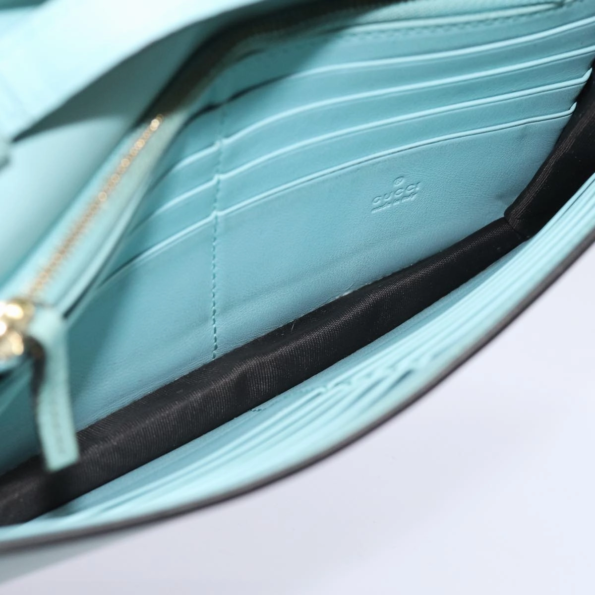 GUCCI Shoulder Wallet Leather Light Blue 369664  mr248