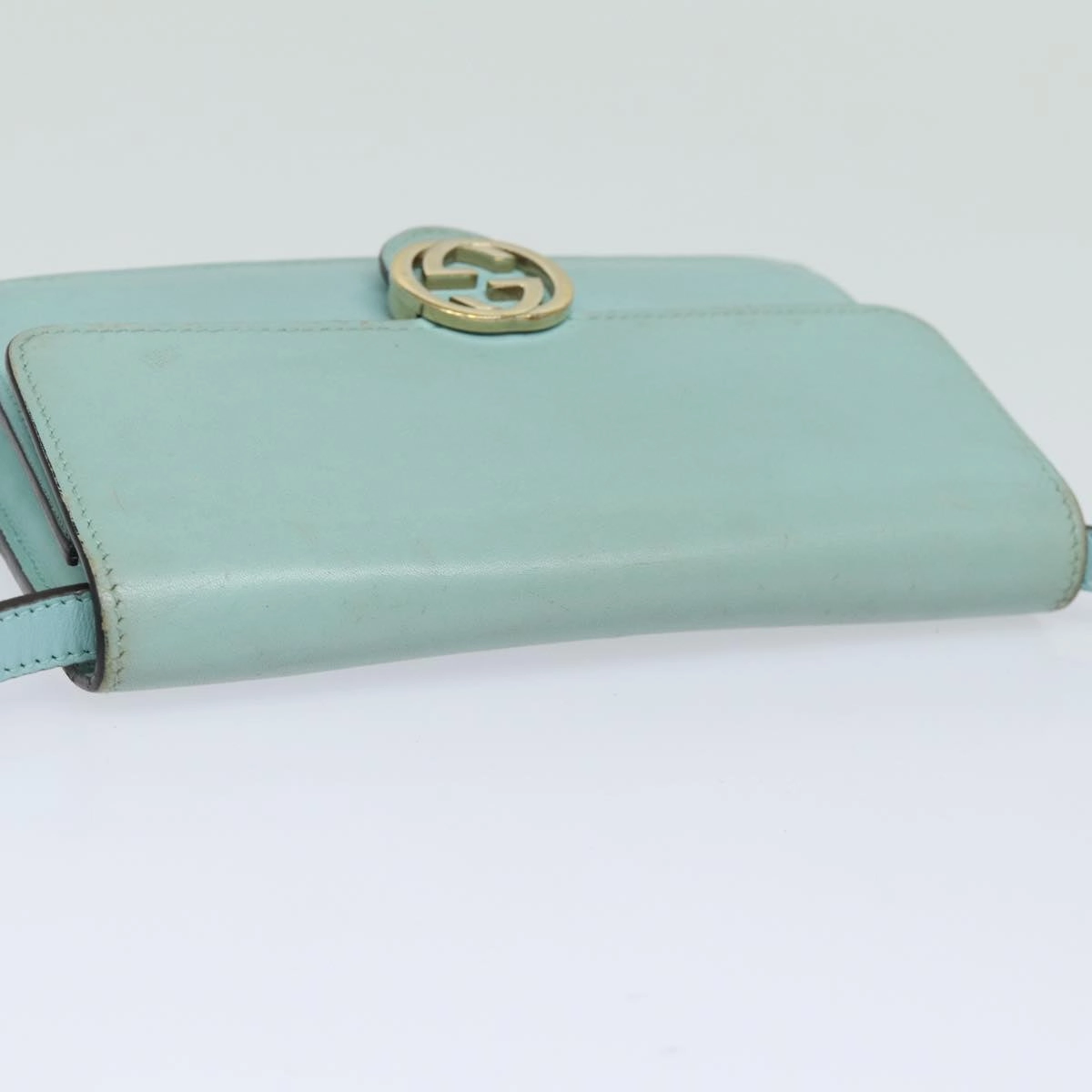 GUCCI Shoulder Wallet Leather Light Blue 369664  mr248