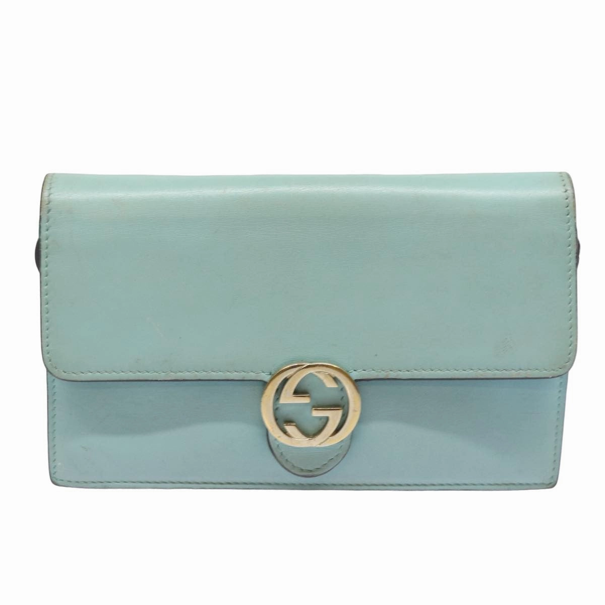 GUCCI Shoulder Wallet Leather Light Blue 369664  mr248