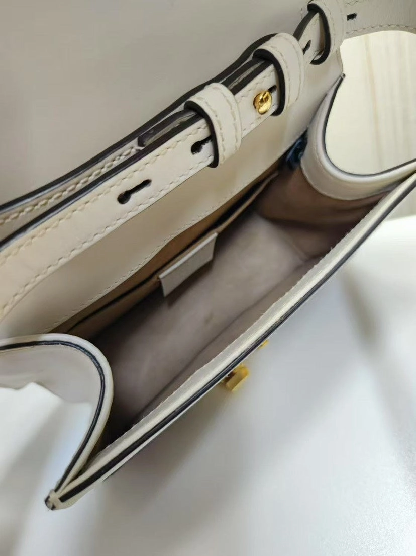 Gucci Sylvie White Floral Embroidered Leather Shoulder Bag Medium