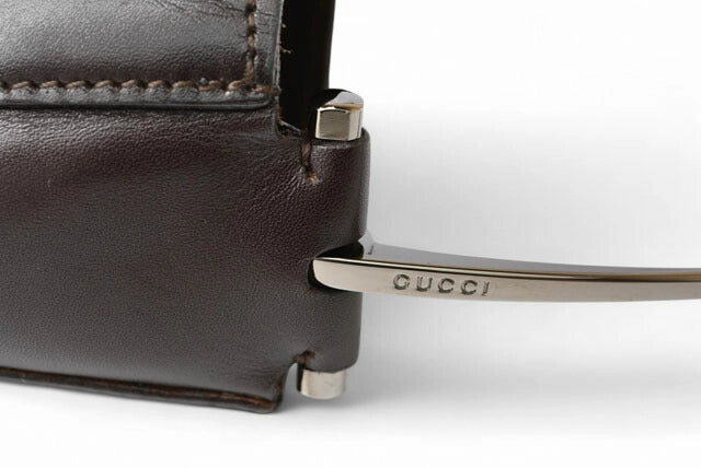Gucci Vintage Leather Shoulder Bag Dark Brown