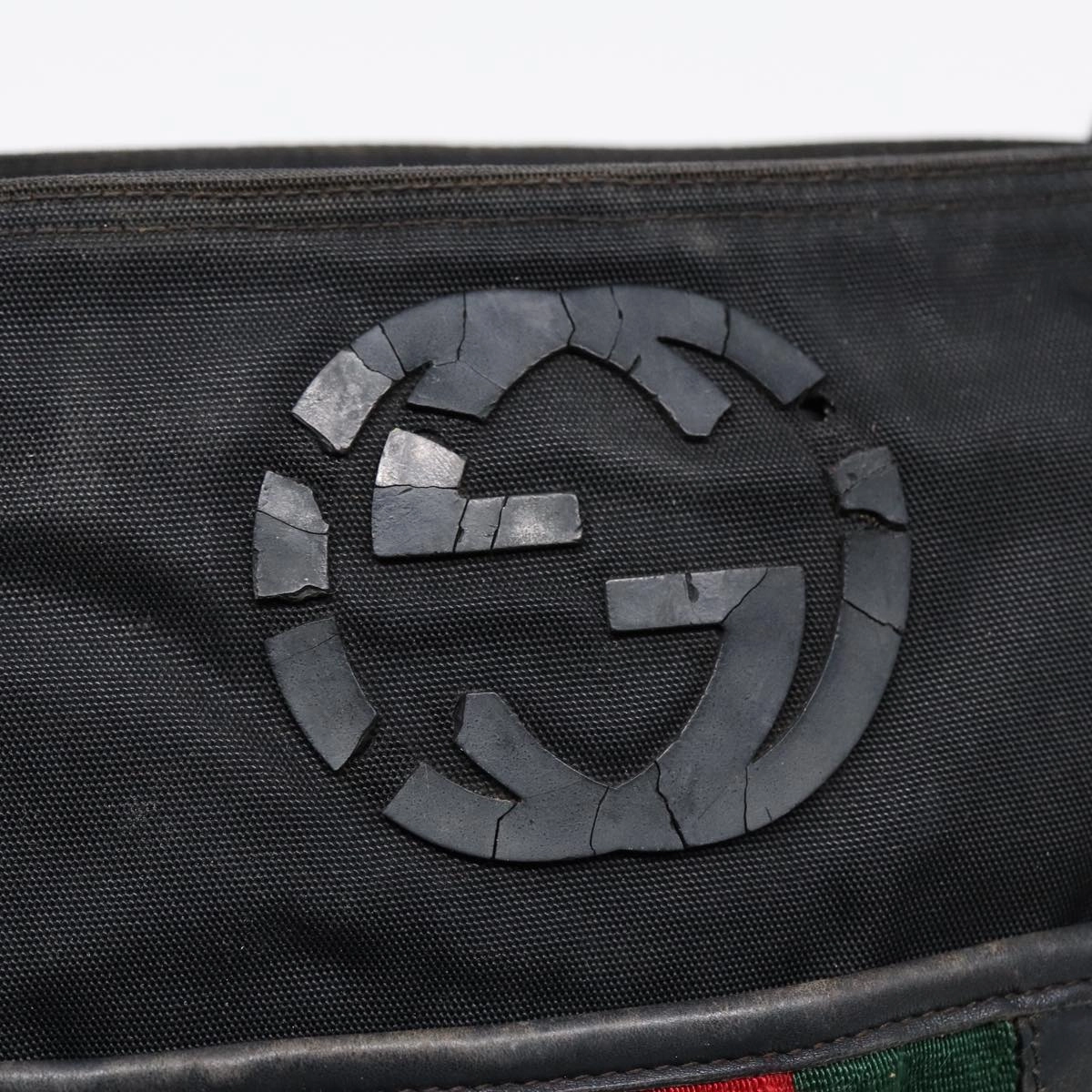 GUCCI Web Sherry Line Shoulder Bag Nylon Black Silver 181067 1952