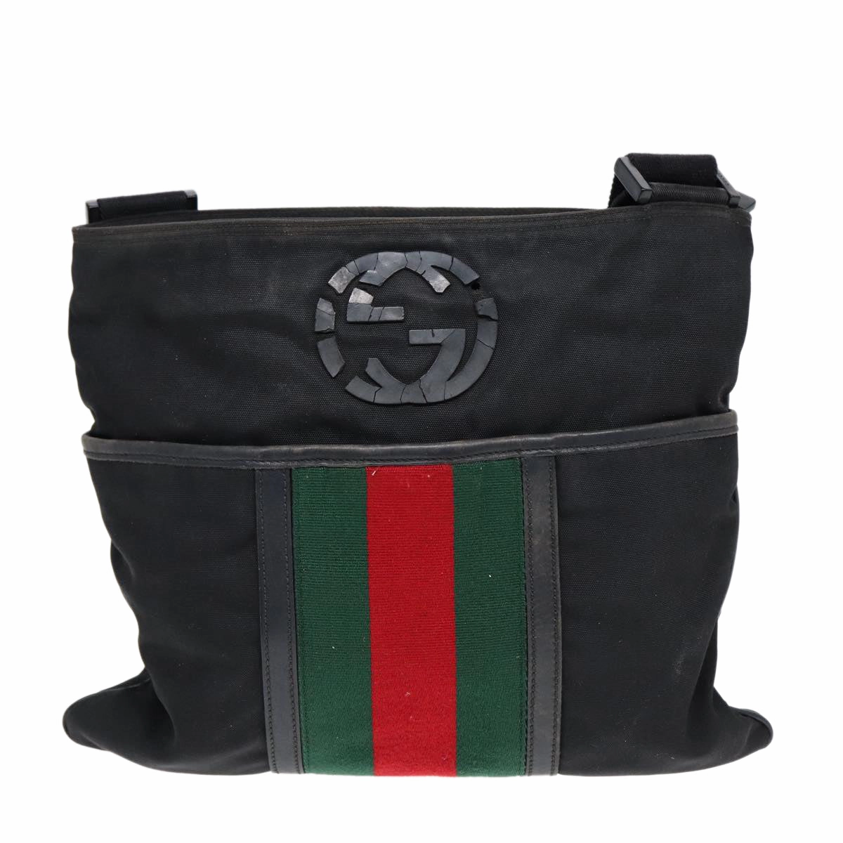 GUCCI Web Sherry Line Shoulder Bag Nylon Black Silver 181067 1952