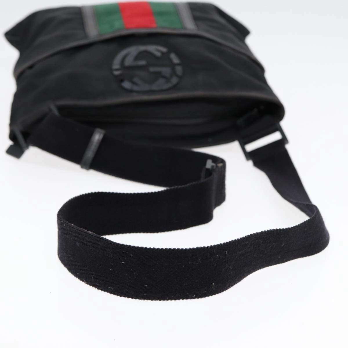 GUCCI Web Sherry Line Shoulder Bag Nylon Black Silver 181067 1952