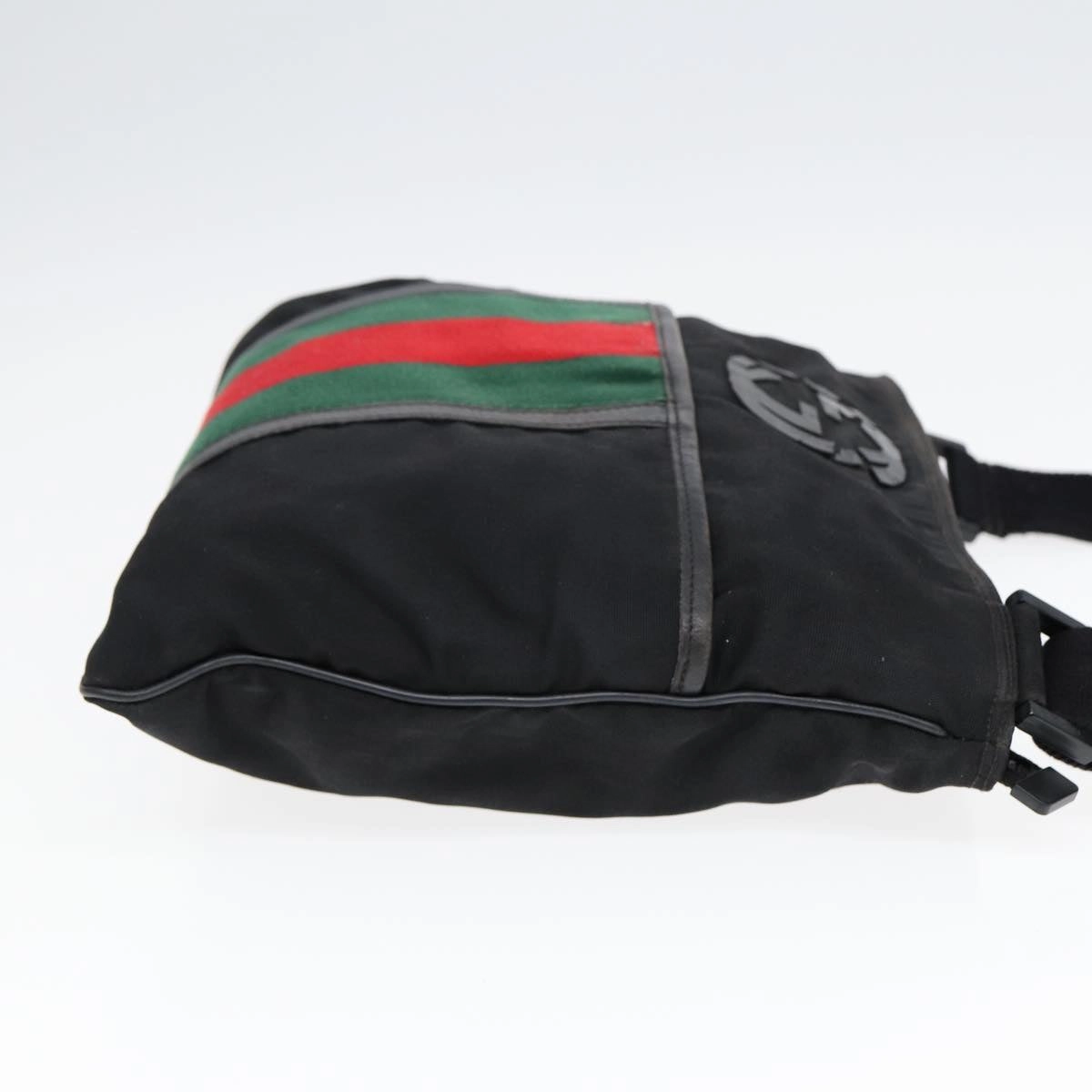 GUCCI Web Sherry Line Shoulder Bag Nylon Black Silver 181067 1952