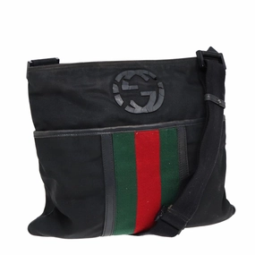GUCCI Web Sherry Line Shoulder Bag Nylon Black Silver 181067 1952