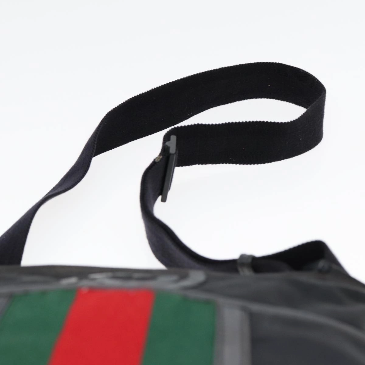 GUCCI Web Sherry Line Shoulder Bag Nylon Black Silver 181067 1952