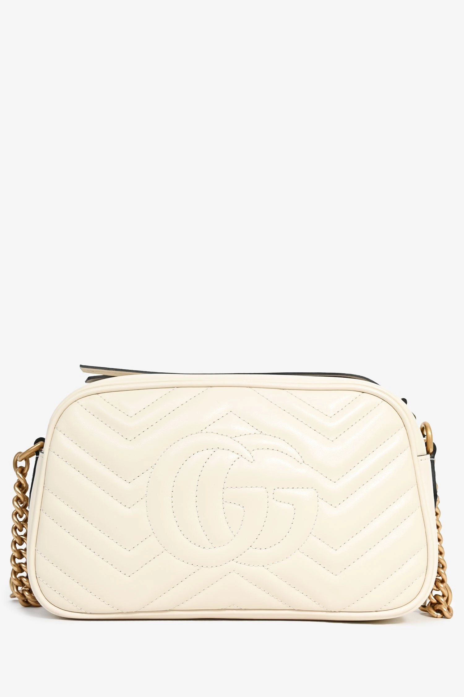 Gucci White Leather GG Marmont Matelasse Small Camera Bag