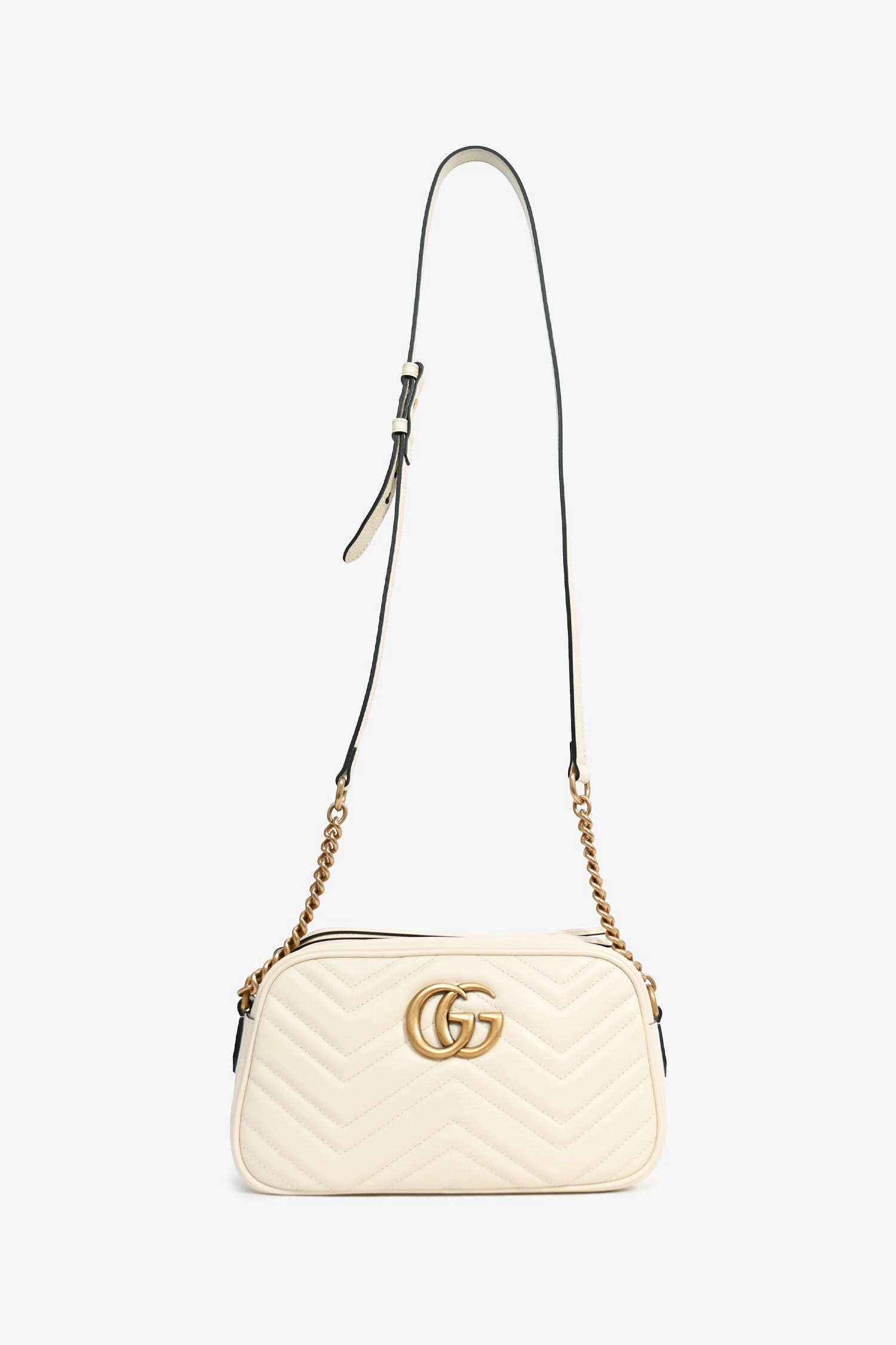 Gucci White Leather GG Marmont Matelasse Small Camera Bag