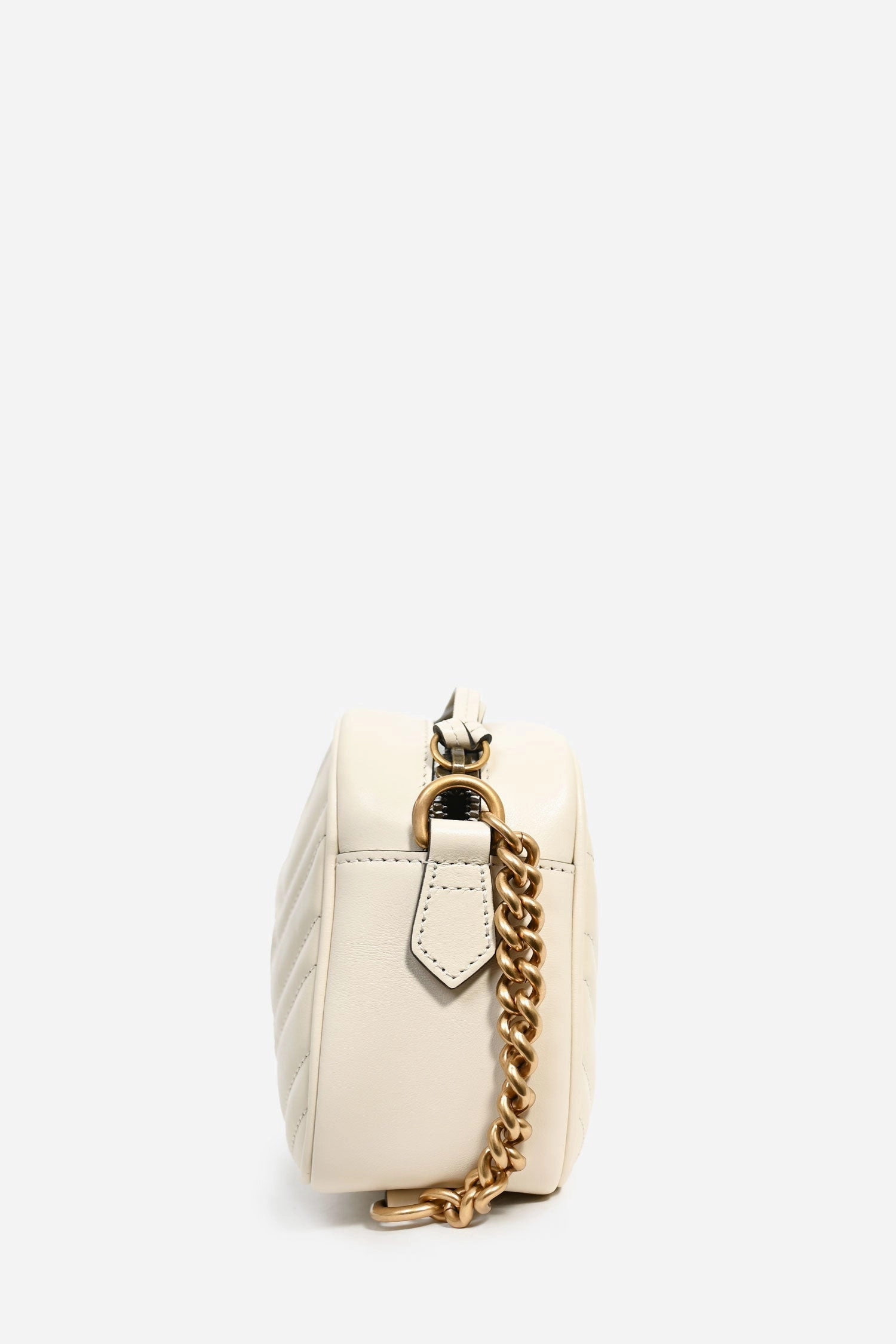 Gucci White Leather GG Marmont Matelasse Small Camera Bag