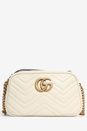 Gucci White Leather GG Marmont Matelasse Small Camera Bag