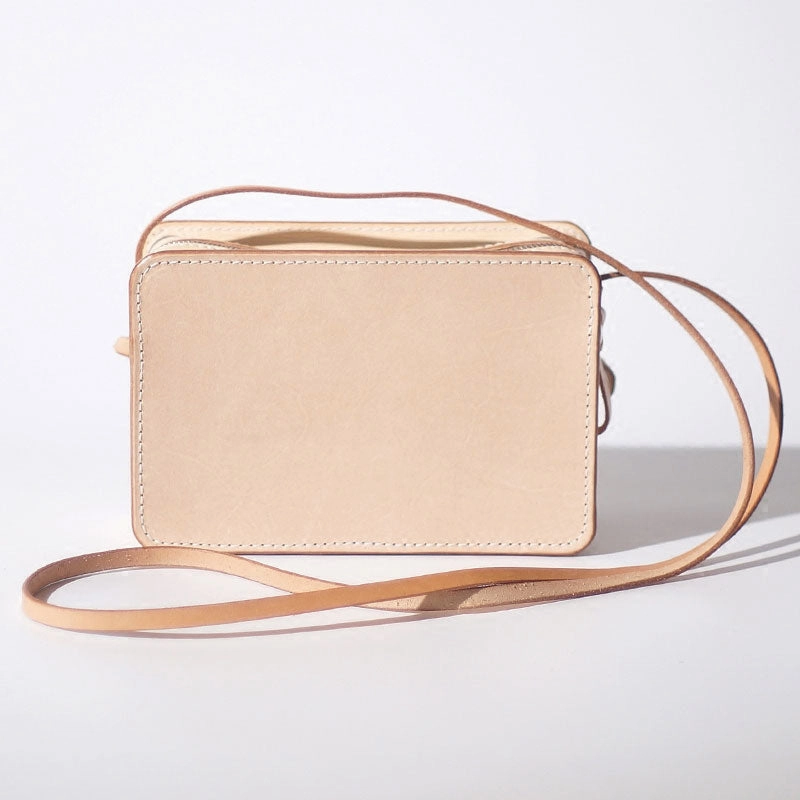 Handmade Leather Beige Womens Small Box Shoulder Purse Crossbody Bag for Women