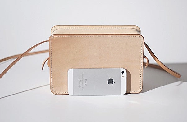 Handmade Leather Beige Womens Small Box Shoulder Purse Crossbody Bag for Women