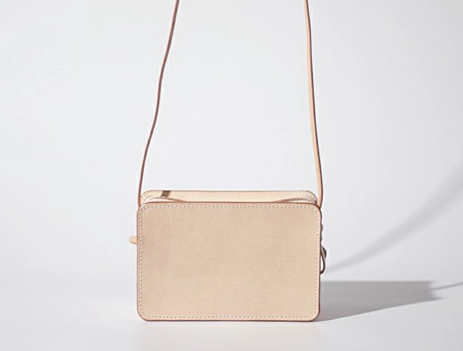 Handmade Leather Beige Womens Small Box Shoulder Purse Crossbody Bag for Women