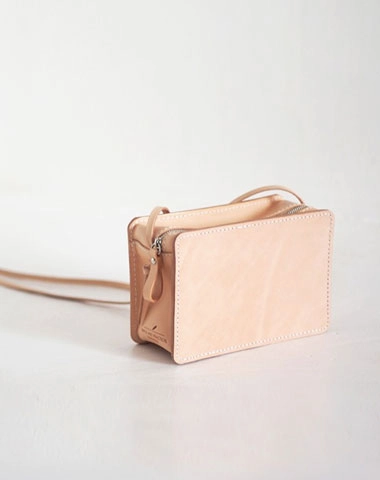 Handmade Leather Beige Womens Small Box Shoulder Purse Crossbody Bag for Women