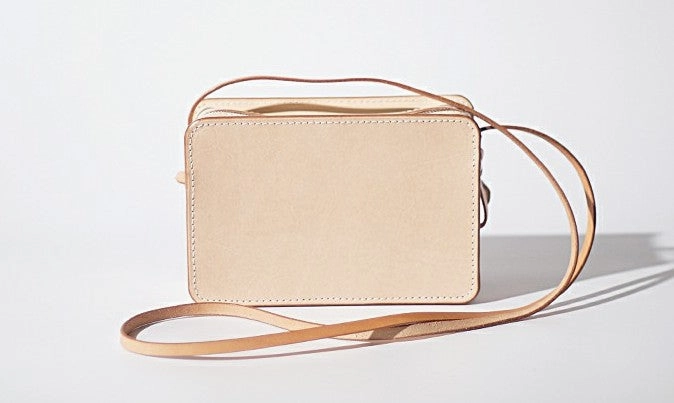 Handmade Leather Beige Womens Small Box Shoulder Purse Crossbody Bag for Women