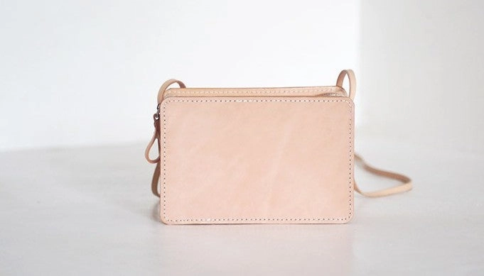 Handmade Leather Beige Womens Small Box Shoulder Purse Crossbody Bag for Women
