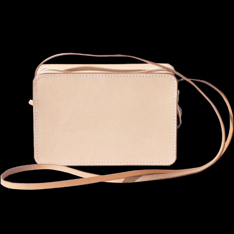 Handmade Leather Beige Womens Small Box Shoulder Purse Crossbody Bag for Women
