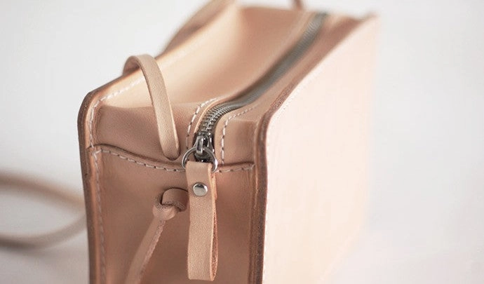 Handmade Leather Beige Womens Small Box Shoulder Purse Crossbody Bag for Women