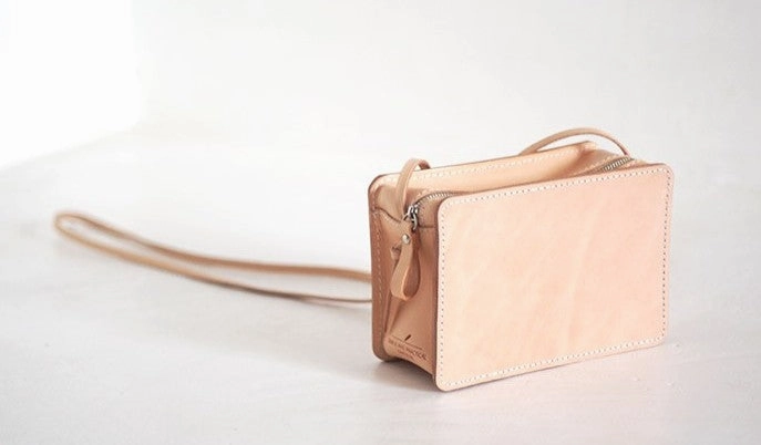 Handmade Leather Beige Womens Small Box Shoulder Purse Crossbody Bag for Women